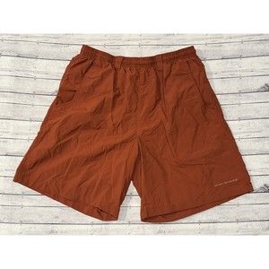 Columbia PFG Mens Fish Swim Trunk Shorts Sz Large Orange Liner Zip Pocket